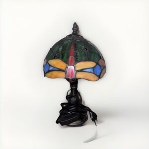 Small Stained Glass Desk Lamp Vintage Bedside Table Cottagecore